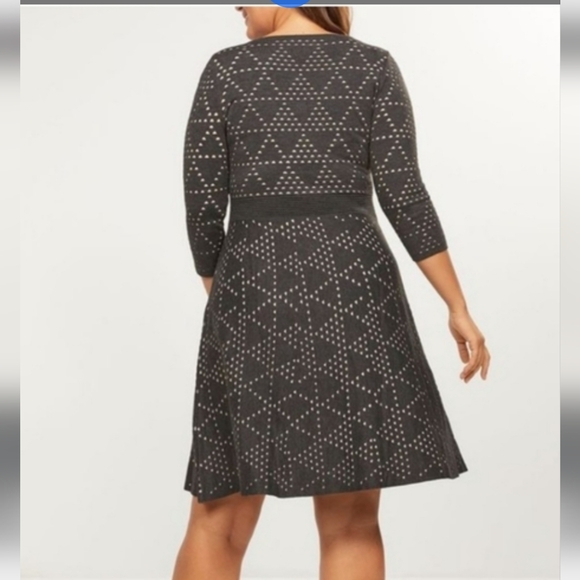 Lane Bryant Black Cream Triangle Lace Cut Pattern 3/4 Sleeve Midi Dress Size 18 - Picture 3 of 8